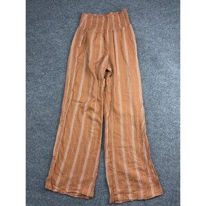 Billabong Pants Womens M Rust Orange Striped Smocked High Waist Wide Leg Boho